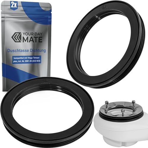 Duschablauf Profildichtung, 2 Stück, 116 x 15 mm, kompatibel mit Viega Tempoplex ab 2001 bis heute, passend für 6961.95, 632 663, Dichtring für Duschtasse, Duschwanne Siphon Reparatur Dichtung Dusche