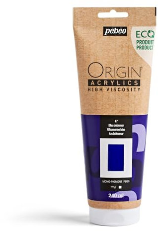 Pebeo - Origin Acrylics 240 ml - Peinture Acrylique Éco-Conçue - Haute Viscosité - Finition Mate - Liant 100% Recyclé - 96% de Matières Premières d’Origine Européenne - Bleu Outremer