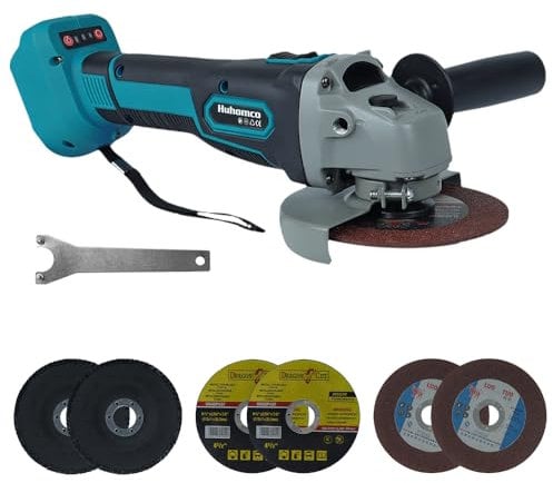Huhomco Cordless Angle Grinder Brushless Only Tool No Battery with 6pcs 125mm 115mm Large Size Grinding Discs