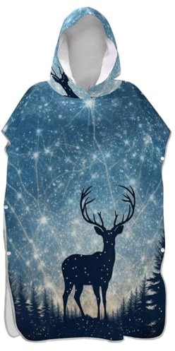 Mnsruu Surf-Poncho-Handtuch mit Kapuze, Strandtuch, Elch, Hirsch, Sternenhimmel, Badetuch für Damen und Herren, Strand, Pool, Wasserpark