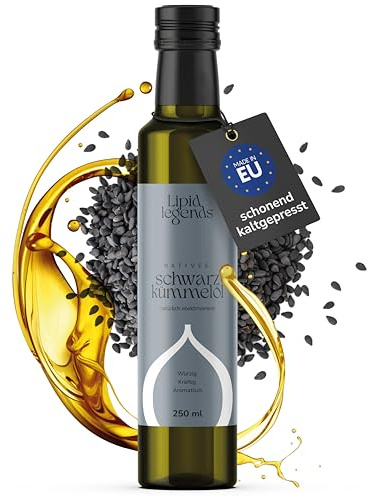LIPID LEGENDS Schwarzkümmelöl 250ml kaltgepresst [Vegan, Schwarzkümmel gegen Heuschnupfen, Allergie, Immunsystem modulierend] Premium Thymochinon haltig I Nigella Sativa