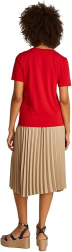 Tommy Hilfiger Damen T-Shirt Kurzarm Contrast Flag Tee mit Rundhalsausschnitt, Rot (Primary Red), L