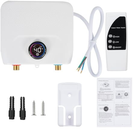VISLONE Chauffe-eau électrique instantané,Chauffe-eau domestique 6500W 220V,avec télécommande,affichage de la température LED,Bouton de chauffe-eau électrique sans réservoir pour régler la température