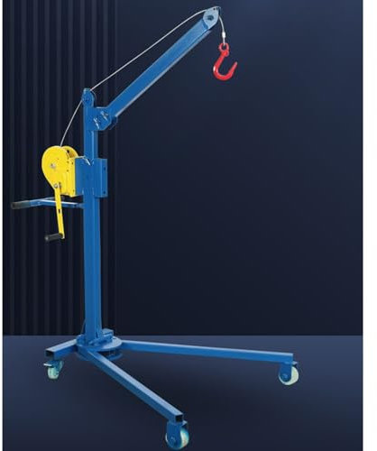 Kräne Hebezeuge Höhenverstellbar Kranaufzug Für Bewegen Schwerer Lasten, Rollende Hebebühne Tragbar Zusammenklappbar Handhebezeug Mit Selbstsichernder Zwei-Wege-Winde, Blau & Stahl(Load 600kg/1322lbs)