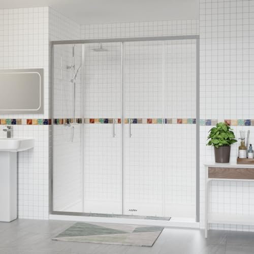 Aquariss Chrome Sliding Double Shower Enclosure for Wetroom Cubicle with 6mm Easy Clean Glass Shower Screen Door 1600x1900mm