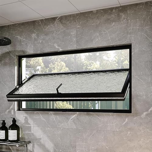 UIHECTA Haus Fenster, Offenes Keller FlüGelfenster, FläChenbüNdiges, BelüFtungs Isoliertes, Drehbares Kippfenster, Aluminiumlegierung, FüR Badezimmer, Keller,Schwarz,100×30cm
