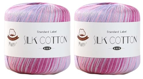 2 x 50 g Seiden-Spitzengarn Häkelfaden Strickgarn Baumwoll-Spitzengarn Handstickerei Baumwollfaden Häkelgarn mehrfarbiges Seidengarn zum Stricken von Seidenschals Tischdecken DIY-Stoffpuppen