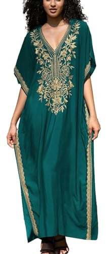 YouKD Vestido de playa bohemio bordado floral caftán para cubrir bikini, bata de baño larga para mujer