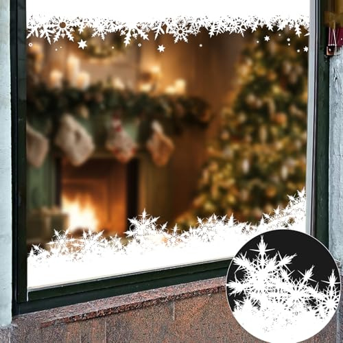 8m Christmas Snowflake Window Stickers,8pcs Winter Fluffy Snow and Frost Sticker Reusable Double-Side White Window Cling Display for Xmas Party Decoration-Snow Pile
