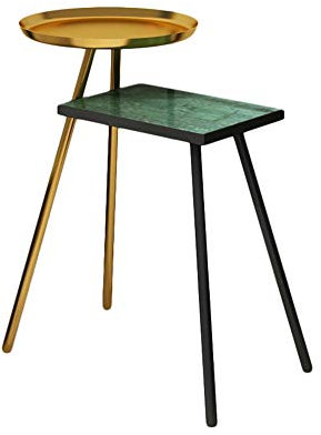 MEILISHAOMEI Nordischer moderner Marmor-Beistelltisch, Wohnzimmer-Couchtisch, Tablett, Snacktisch, Lagerregal (Farbe: Gold + Grün)