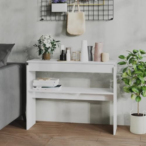 AJJHUUKI Mobilier d'extérieur Console en bois laqué Blanc brillant 102 x 30 x 80 cm
