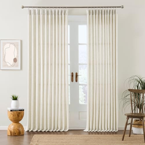 Natürliche Plissee-Vorhänge, 244 cm lang, 2 Stück, Leinenvorhänge mit Haken, Lichtfilterung, Fenstervorhang für Wohnzimmer, Breite 70 cm, Länge 96 cm