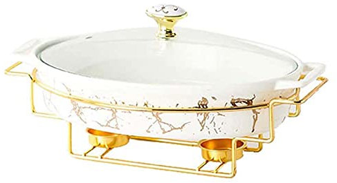 Olla ovalada de cerámica con soporte para ollas, diseño de calentamiento lento multiusos para sopa doméstica y olla seca, juego de vajilla blanca