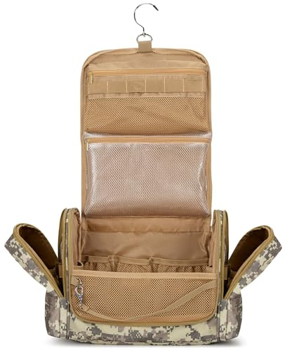 Prokva Trousse de toilette tactique de voyage pour homme, trousse d'hygiène à suspendre avec crochet pour articles de toilette et soins de rasage (sac vide), Jaune désert