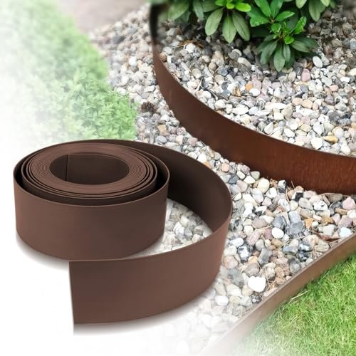 Hebitod Rasenkante Kunststoff Mähkante Braun, Lawn Edging Roll, Gartenumrandung, Beeteinfassun, Rasenkantenband aus stabilem Plastik, Gartenzaun Beetumrandung Rasenbegrenzung(10 m x 12.5cm)