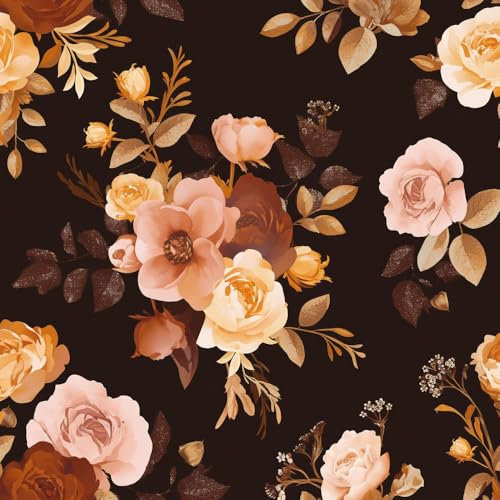 Papier peint adhésif Fleurs roses vintageBlack Gold Large Pink Peony Floral Autocollant mural repositionnable Chambre Rouleau Vinyle Autocollant Papier Peint Décoration Papier Adhesif Pour Meuble Cui