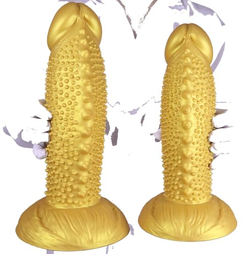 Jixaxe Realistischer Dildo Golden Dildo mit Stacheln für Frauen Analplug Großer Eichel Silikon Dildo Monster Anus Dilatator mit Saugnapf Fisting Butt Plug G-Punkt Stimulate SM Sex Toy für Männer (M)