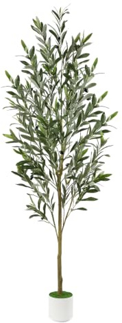 Alupssuc Ulivo artificiale da 1,5 m, pianta in seta sintetica con tronco artificiale vivace e frutti realistici, albero finto in vaso per interni con fioriera bianca per decorazione moderna per casa