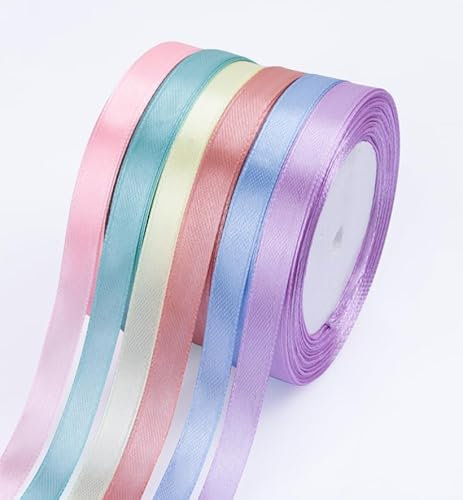 Fyshird Geschenkband Pastell 10mm x 22m Satinband 6 Farben Schleifenband Bunt Polyester Bänder zum Basteln Dekoband für Hochzeit Geburtstag DIY Geschenkverpackung (Pastell Serie)