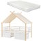 [en.casa] Hausbett Surnadal 90 x 200 cm mit Matratze Kinderbett mit Rausfallschutz Abnehmbarer Dach aus Stoff 2X Bettkasten Kleinkindbett Lattenrost Kiefernholz Weiß/Natur