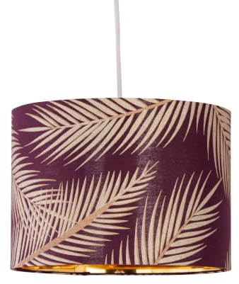 Tropica - Burgundy Gold Embossed Leaf Detail 25cm Pendant Lamp Shade