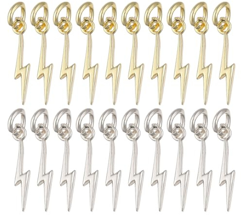 CHGCRAFT 20 Stück 2 Farbe Blitz Form Charms Lightning Bolt Anhänger 18K Echt Vergoldete Messing Anhänger für Halskette Ohrring Armband Haircraft Schmuckherstellung, Gemischte Farbe