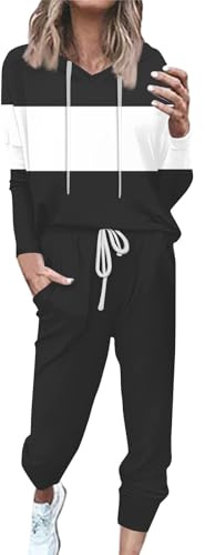 SCBFDI Set Sportivo Donna, Tuta Cerimonia, Tuta da Ginnastica con Cappuccio Sportivo di Base Autunno Manica Lunga Comfort Colorblock Stringa Adatto