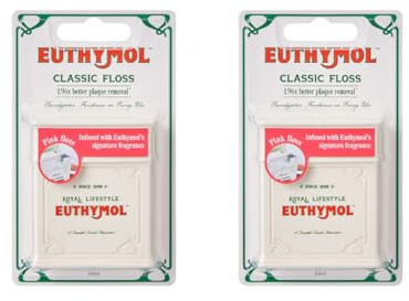 Euthymol Zahnseide Rosa mit veganer Wachsbeschichtung mit Minzgeschmack, breite Zahnseide für Zahnspangen, Brücken und Implantate, Aufhellung und Fleckenprävention