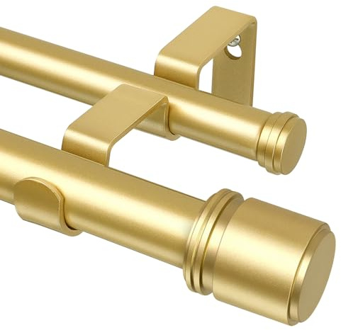 Gardinenstange 2 Läufig 167-305 cm, HOTOZON Gold Metall Vorhangstange Doppelläufig mit Einfach Endstück, 25 mm Gardinenstangen Ausziehbar mit Halterungen für Wohnzimmer, Küche, Schlafzimmer