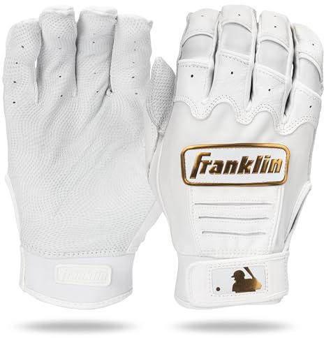 Franklin Sports MLB Batting Gloves CFX Pro Adult Men + Youth Batting Gloves Pair - Baseball + Softball - White/Gold - Adult M