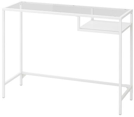 ProTuning VITTSJO Laptop-Schreibtisch, 100 x 36 x 74 cm, Weiß/Glas, Stahlsockel mit Epoxidbeschichtung, Tischplatte aus gehärtetem Glas, verstellbare Füße, Kabelmanagement