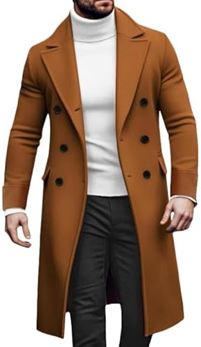 YONGHONGKEJI Manteau Long En Laine pour Homme Trench-Coat Épais D'Hiver Caban Classique À Col À Revers Veste D'Hiver En Laine pour Homme avec Poches Coupe-Vent Jaune Terre Xl