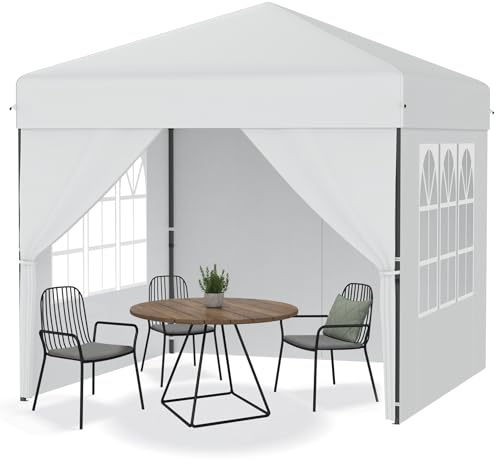 YRHome 2.5x2.5m Pop Up Faltpavillon Wasserdicht Pavillon Faltbar Stabil Winterfest mit Seitenwänden Gartenpavillon Höhenverstellbar Gartenzelt UV Schutz Partyzelt Festzelt inkl.Tragtasche - Weiß
