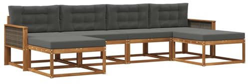vidaXL Outdoor-Sofagarnitur mit Kissen 6 pcs Natur und Anthrazit, Moderne Akazien-Gartenmöbel, wetterfester Sofa-Set, stylische Sitzgelegenheit für Terrasse und Pool