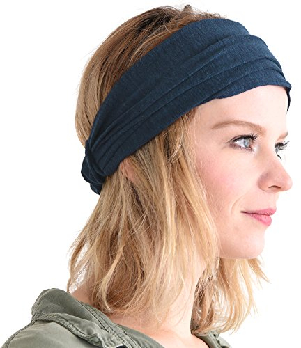 CHARM Leinen Haarband Herren Bandana - Damen Piraten Stirnband Kopftuch Kopf Band Elastisch Haarband Sport Mode Navy