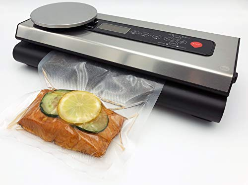 Vakuumierer für Lebensmittel VacuNo.1 - VACU Premium mit integrierter digitaler Küchenwaage – Vakuumiergerät – Sous Vide - inklusive Folienbeutel-Set und Schlauch