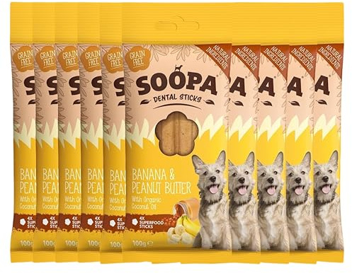 Soopa Banana & Peanut Butter Dog Dental Sticks, Human-Grade, 100 g, 10-Pack | Vegan, Dog Dental Chews to Clean Teeth, Breath Freshener, Aid Digestion, Natural, Superfood, Healthy, Grain Free Dog Treats