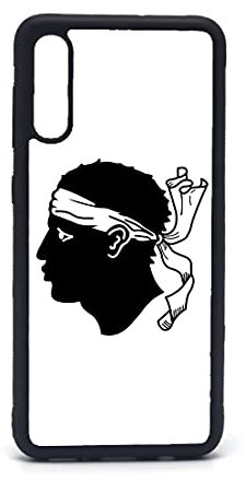 Coque pour Samsung Galaxy A50 A50S et A30S Drapeau Corse Emblème - Écusson Corse Tête de Maure - Coque Noire TPU Souple (Galaxy A50 A50S et A30S)