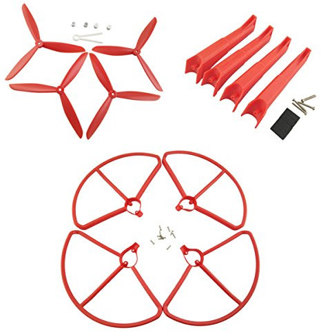 KINGDUO Cubierta De Protección De Hélices Y Conjunto De Engranajes De Aterrizaje para Hubsan H501S RC Quadcopter-Rojo