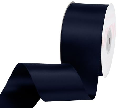VATIN 50mm Solid Deep Navy Blue Double Faced Polyester Satin Ribbon for Craft, Gift Wrapping, Hair Bow, Wedding Deco 23 Metre/Spool