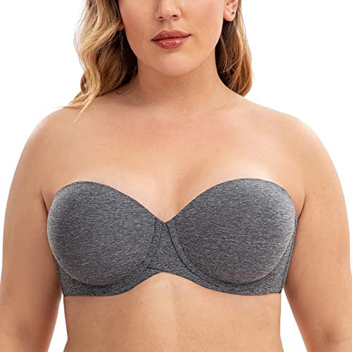 MELENECA Femme Soutien-Gorge Grande Taille Push Up à Armature sans Bretelles Bretelles Transparentes Gris chiné 85C