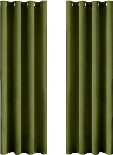 MIULEE Vorhang Kurz Fenster mit Ösen, Verdunkelungsvorhänge Olivgrün für Kleine Fenster, Gardinen Verdunkelung Modern Wohnzimmer Schlafzimmer, 2er Set Weicher Abdunkelnde Vorhänge, Jeder 137X117 cm