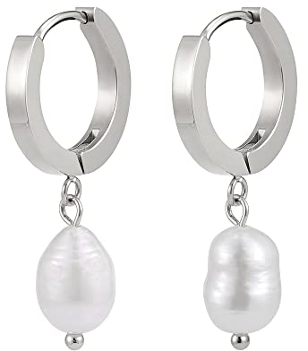 Perlenohrringe silber hängend mit echten Süßwasserperlen - Wasserfest - Damen Creolen in 18 Karat Gold oder Silber I Kreolen Ohrringe Perlen Anhänger