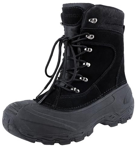 Knixmax Stivali da Neve Stivali Invernali Foderati in Pelliccia Suole Impermeabili Scarpe Calde Stringati Uomo Nero 42EU