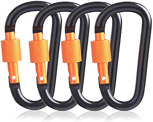 MABUSIYI 4PCS D-ing Carabiner Clip with Screw Lock, 8cm/3inch heavy duty Aluminum Alloy Locking Key Chain Carabiner Clip Hook for Camping Hiking Backpack (Orange)