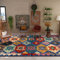 Rururug Quadratisch Teppich Kurzflor Orientalisch Teppichläufer Flur Korridor Wohnung Dekoration rutschfest Waschbar Teppiche, Gelb, rot, blau, grün, Retro nähend,Square 100 x 100 cm