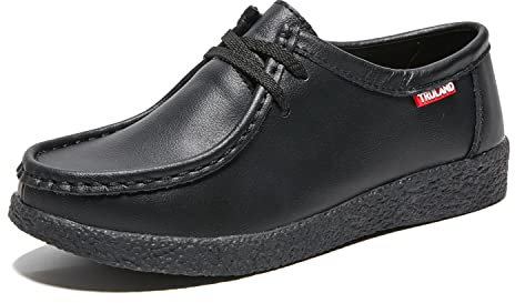 TRULAND Damen Schnürschuhe Mokassin – Wildleder Halbschuhe Wallabees (Schwarz Leder, EU Schuhgrößensystem, Erwachsene, Damen, Numerisch, M, 41.5)