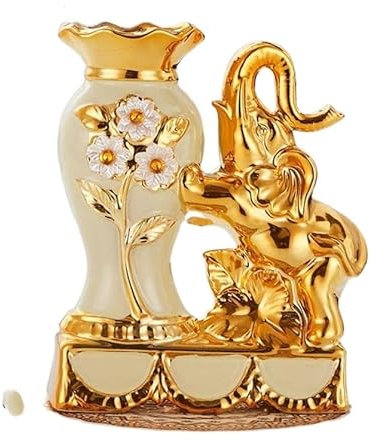 HXSCOO European Style Ceramic Golden Vase Arrangement Dining Table Home Decoration Accessories Creative Golden Elephant Vases (Color : Burgundy Marl)