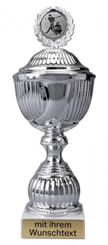 Deitert Pokal 12er Serie in Silber - 27,5 cm Trophäe mit Wunschtext graviert und Sportemblem nach freier Auswahl - Sportpokal mit Marmorsockel für Ihre Siegerehrung 59180