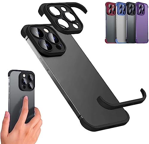 Vopetroy Luxury Corner Edge Pad Lens Protector for IPhone 14/13/12 Pro Max, Case and Camera Lens Protector with Silicone Bumper, Frameless Slim/Ultra-Thin Lightweight Case (For iPhone 12Pro,Black)